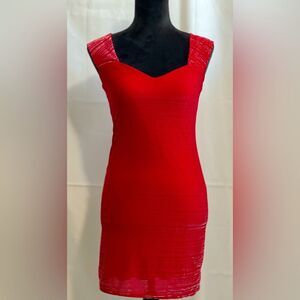 Honey Punch Red Holiday Party Dress w/ Silver Highlights, Stretchy, Size Medium